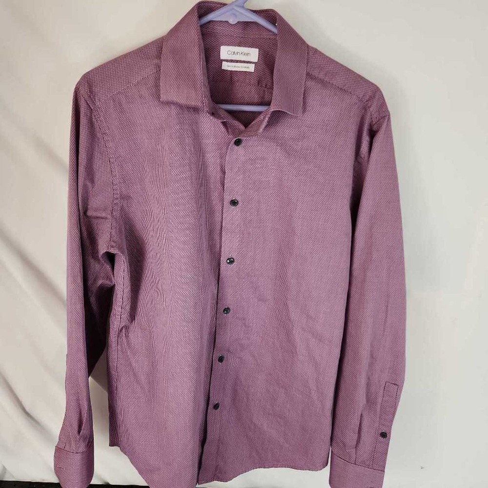 Calvin Klein Mens Button-Up Dress Shirt Purple Long Sleeve Slim Fit M 15-15.5